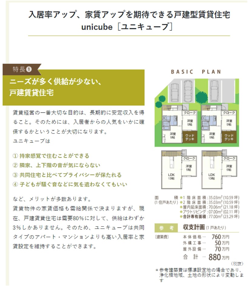 エフエフ住宅【戸建て賃貸住宅『ユニキューブ』】詳しくはエフエフ住宅HP「土地活用」をチェック！
