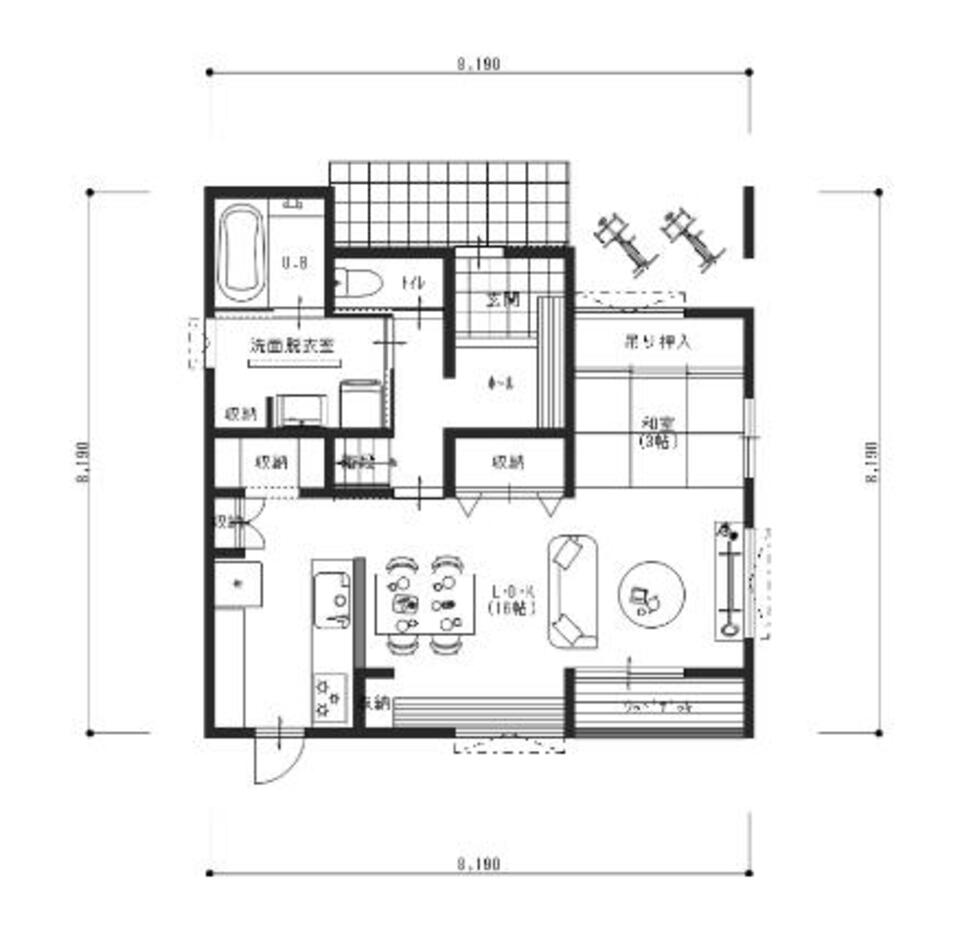 エフエフ住宅 北側玄関を生かした、開放感あふれる3LDKの暮らし 1階