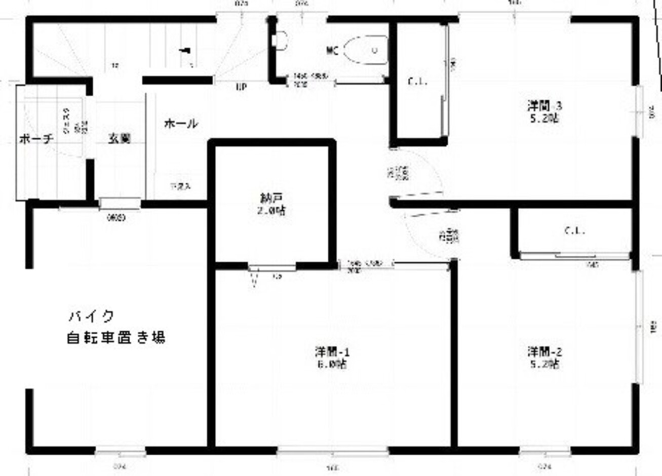 建築システム（狭小住宅専門店） プラン１８－バイク用ガレージ 間口６．３ｍ（３．５間）　２階建て　延床面積１１０㎡（３３．２坪） １階