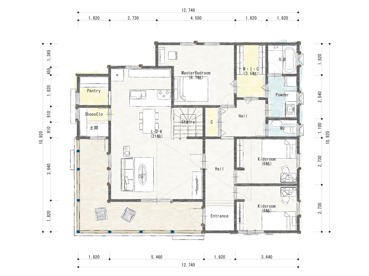 リンゾー 「ボーナスルーム付き、北欧スタイルのシンプルプラン」 １階