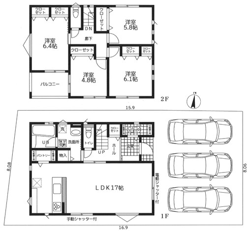 タムラ建築設計 青い玄関ドアが目を引くスタイリッシュな住まい 1階　２階