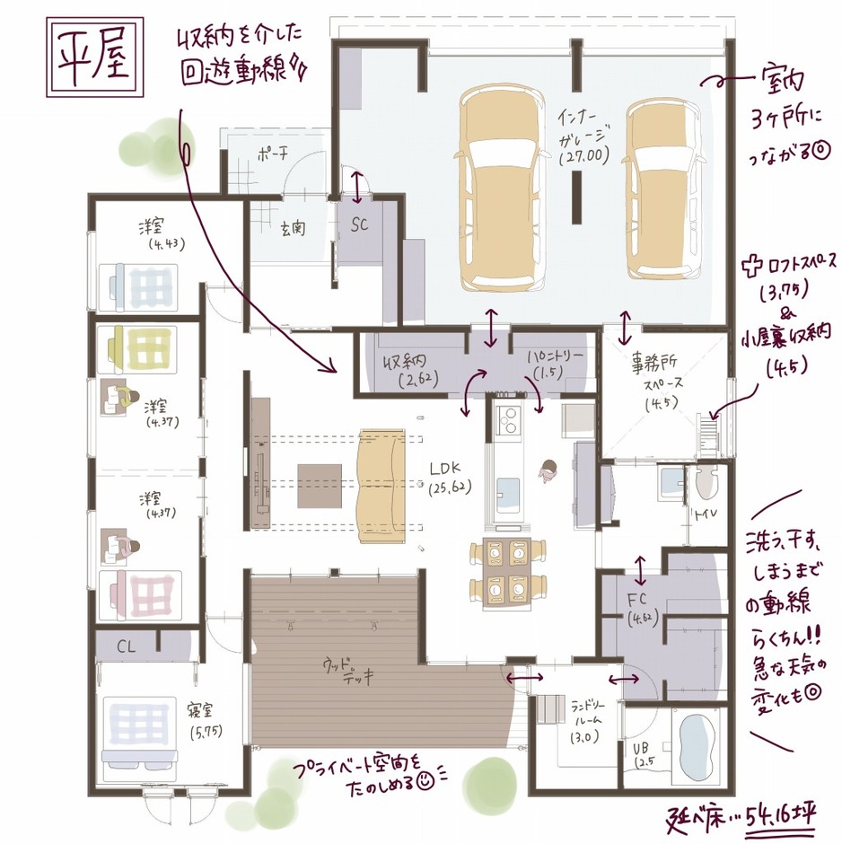 子育て安心住宅 Design Craft Office インナーガレージのある平屋 １階