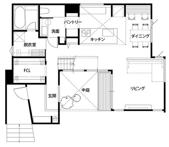 S.CONNECT（エスコネクト） 3つの吹き抜けで実現！閉じているけれど開放的な31坪の家 1階
