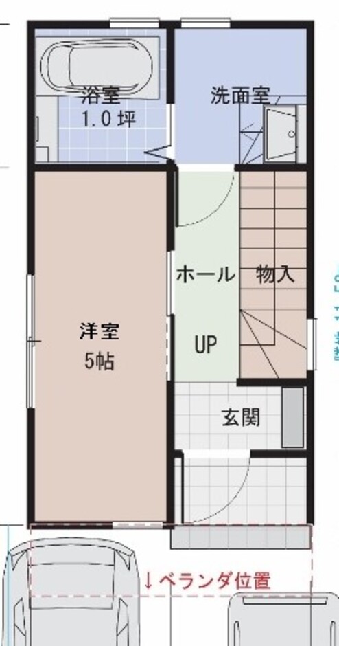 建築システム（狭小住宅専門店） プラン１６－敷地１６坪 間口３．６ｍ（２間）３階建４ＬＤＫ　延床面積７０㎡（２１．１坪） １階