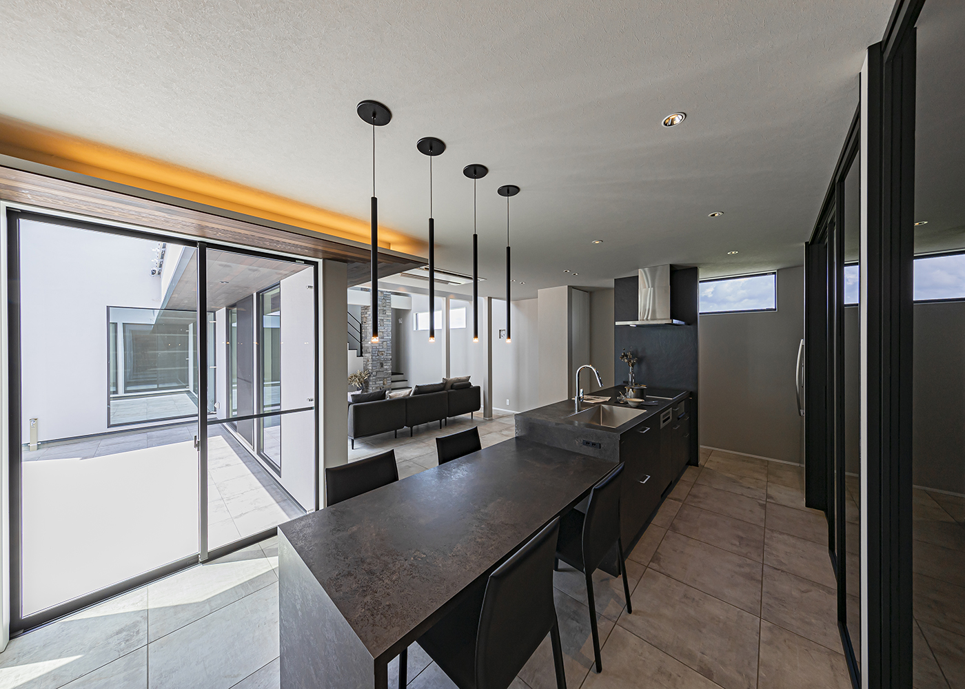 ARRCH アーチ【デザイン住宅、高級住宅、建築家】テーブルもキッチンと同材でコーディネート