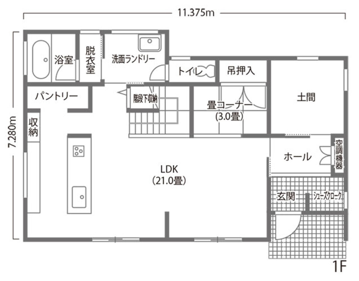 KUREKEN HAUS（榑林建設） 共働き夫婦が叶えた、リビング階段のある間取り 1階間取り