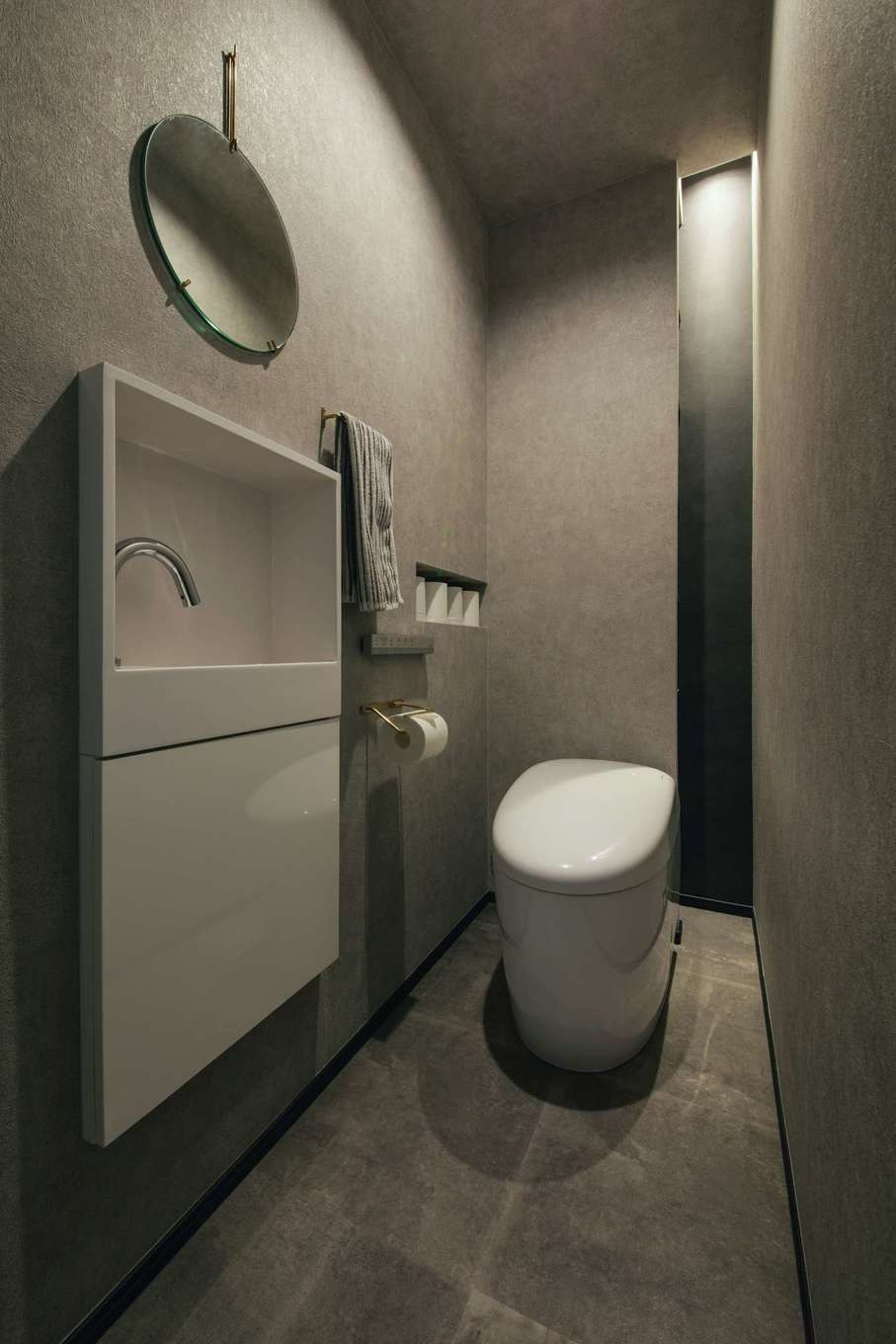 デザインハウス【デザイン住宅、間取り、平屋】ホテルライクのレストルーム。見えない収納スペースがおしゃれ