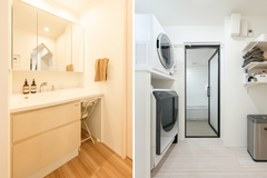 洗面と脱衣室を分けることで、家族の入浴中もお互い遠慮することなく洗面の使用が可能です。