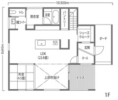 吹抜けと中庭がゆとりを生む、大空間リビングのある家