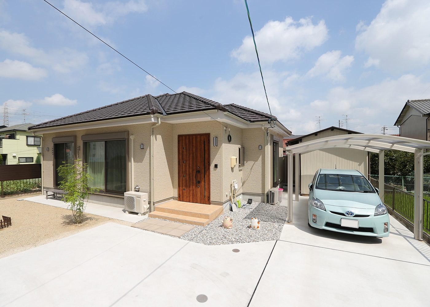 アイダ設計　山梨【デザイン住宅、和風、平屋】和風テイストの外観デザインで、落ち着いた雰囲気に仕上げた平屋の家