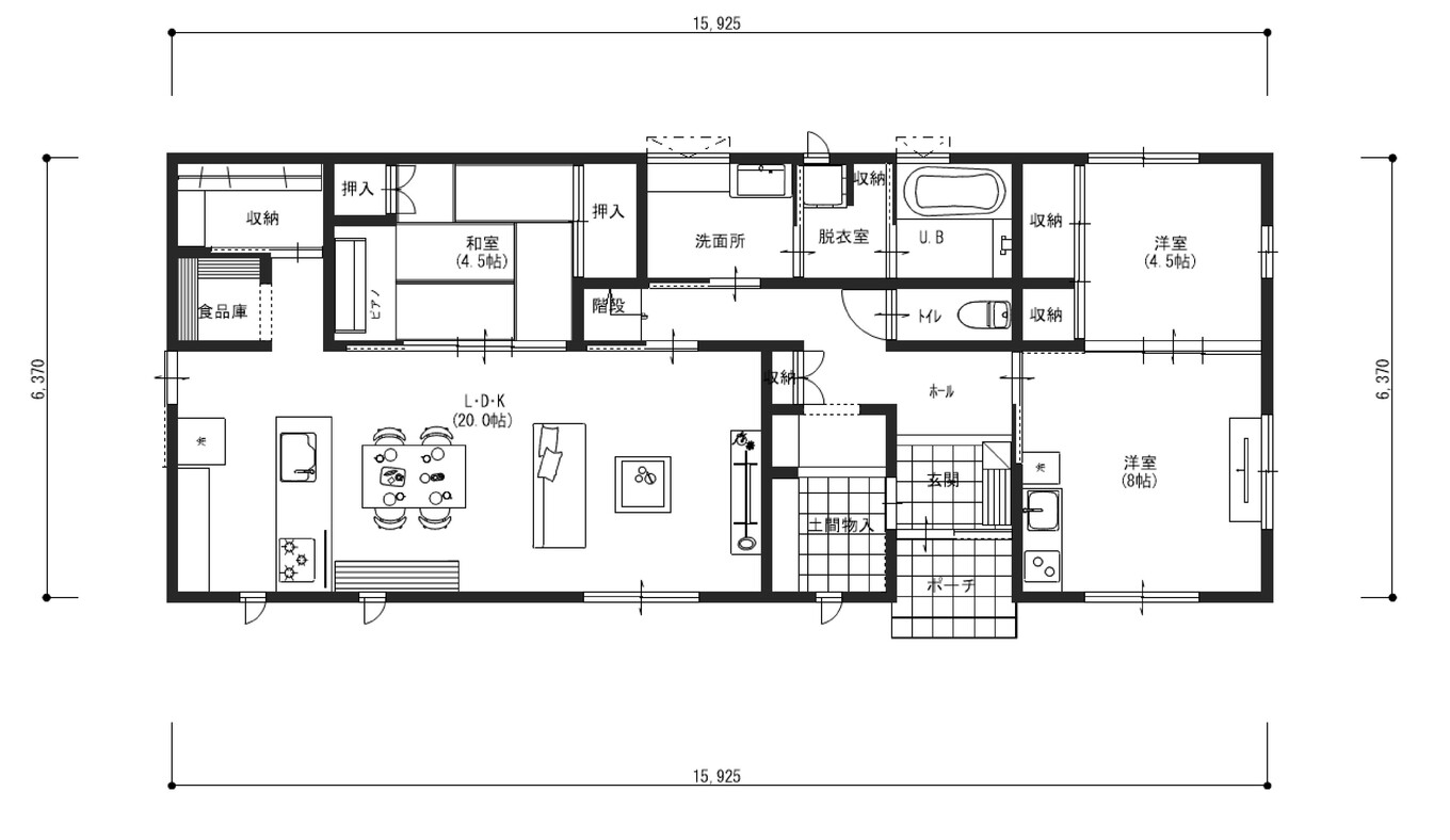 エフエフ住宅 6LDKのミニキッチンがある二世帯住宅 1階