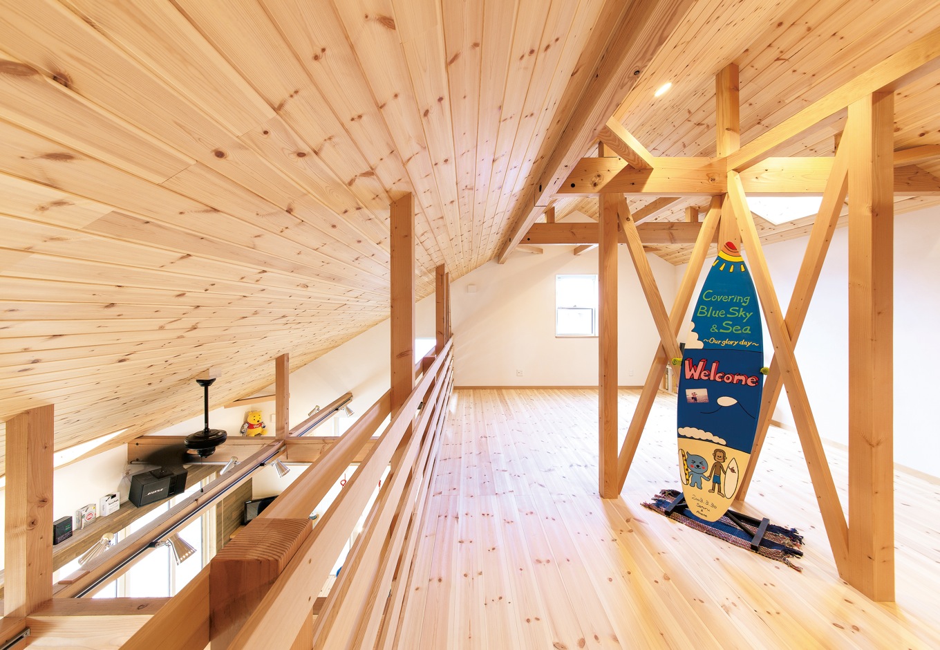 富士ホームズデザイン【デザイン住宅、趣味、建築家】2階は広いまま使用。子どもができたら仕切りを作って部屋にする予定