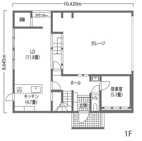 アールコーブ・ホーム（一級建築士事務所） by安江工務店 音楽と車を思いっきり楽しめる。防音室とインナーガレージのある家 1階