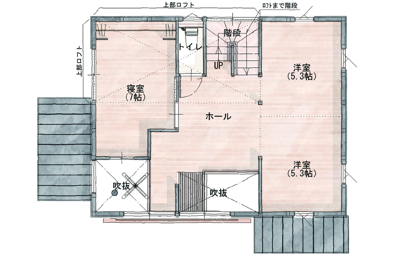 アクトホーム 犬・猫と暮らす、明るい吹抜けリビングのある住まい ２階
