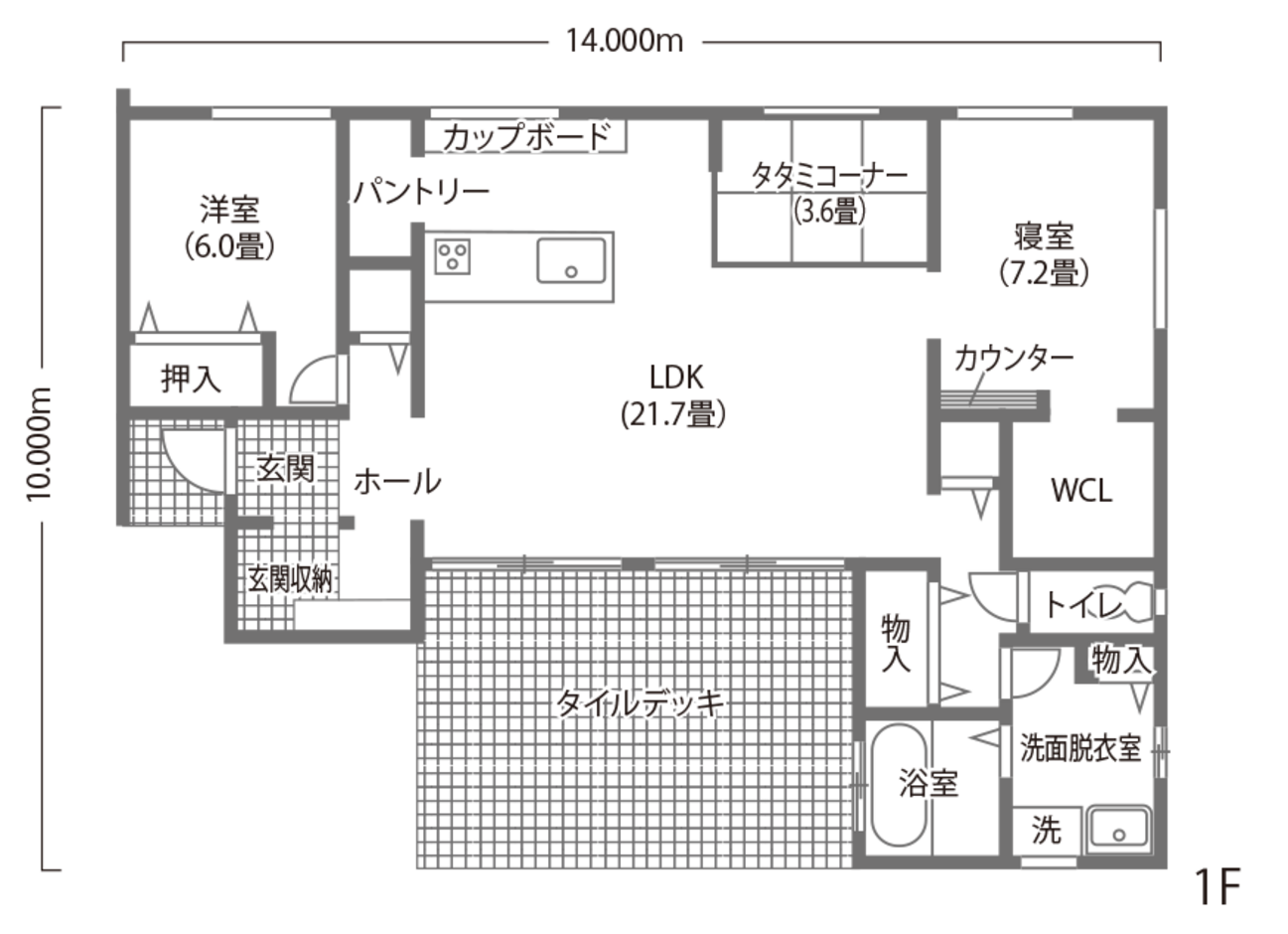 吉川住建 リゾートのように暮らす、アウトドアリビングのある平屋 1F