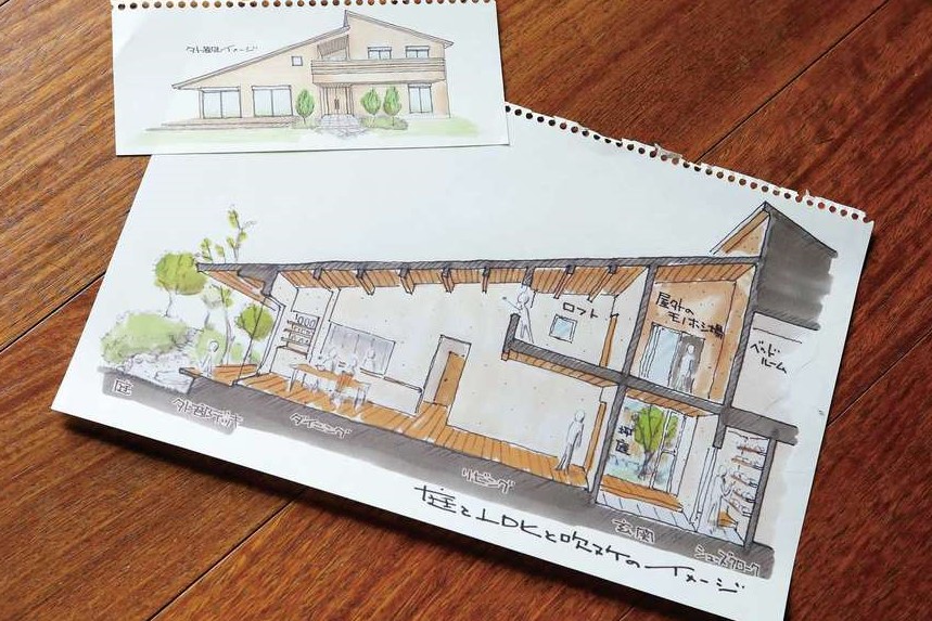 瀧建設 一級建築士事務所【和風、高級住宅、建築家】瀧社長が描くフリーハンドのスケッチは、無機質な図面よりもイメージしやすくワクワク感があると好評