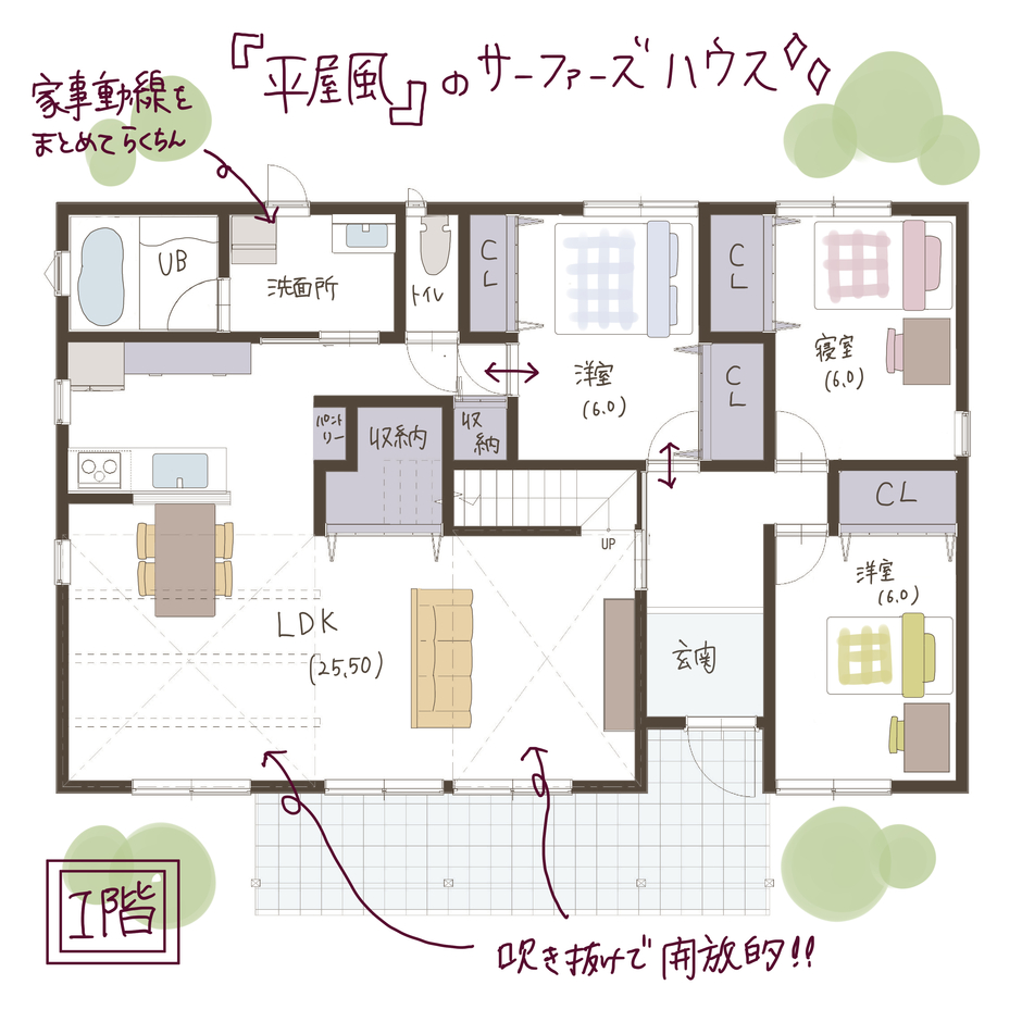 子育て安心住宅 Design Craft Office 平屋風のサーファーズハウス １階
