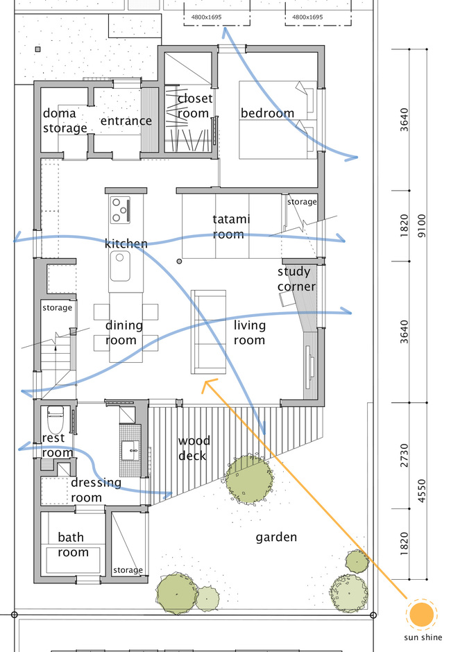 灯建築舎 庭と繋がる豊かな暮らし 1階