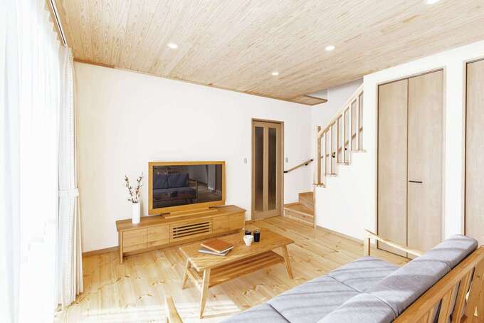 壁の珪藻土はもみガラ入りなので、素朴な素材感が伝わり、いっそう味わい深い空間に。室内を満たす木の香りがリラクゼーションをもたらしてくれる