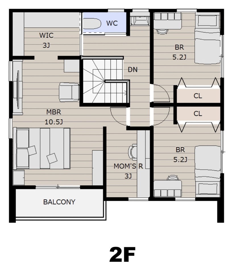 コンチネンタルホーム 大空間のLDKとアイランドキッチンを据えた、回遊導線プラン 2階