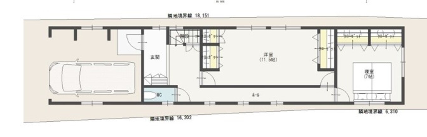 建築システム（狭小住宅専門店） プラン１－間口４ｍ（２．２間）　２階建て　延床面積１４３㎡（４３．２坪） １階