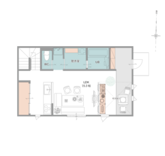 自然光が入る大きな土間吹抜けのある家