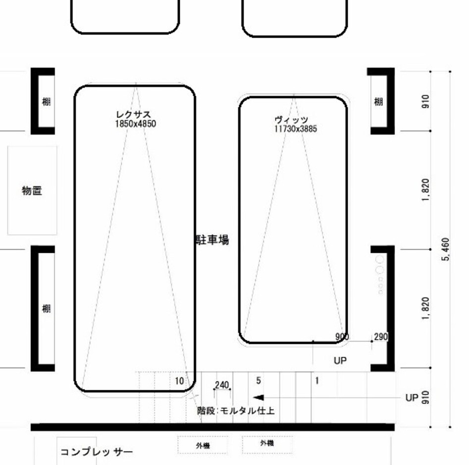 建築システム（狭小住宅専門店） プラン１２－間口５．４ｍ（３間）　店舗兼用住宅２階建て　延床面積６５㎡（１９．６坪） １階