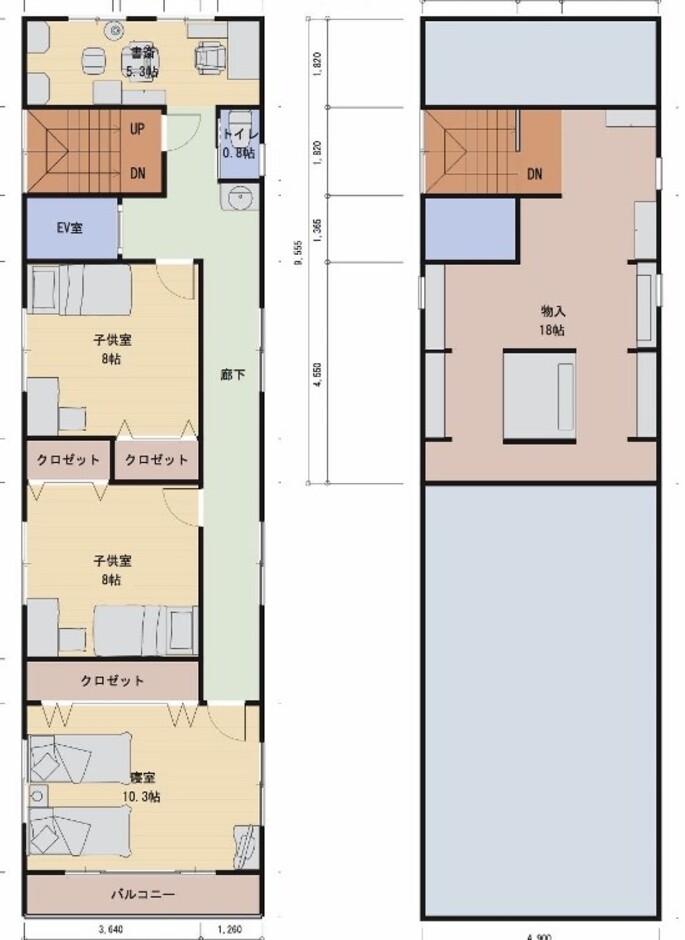 建築システム（狭小住宅専門店） プラン２９－間口４．９ｍ（２．７間）３階建ビルトインガレージ　延床面積２５７㎡（７７．８坪） ３階＋屋根裏収納