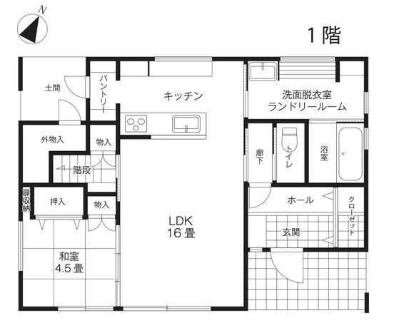 エスホーム ブルーグレーの外観が魅せる洗練された住まい １階