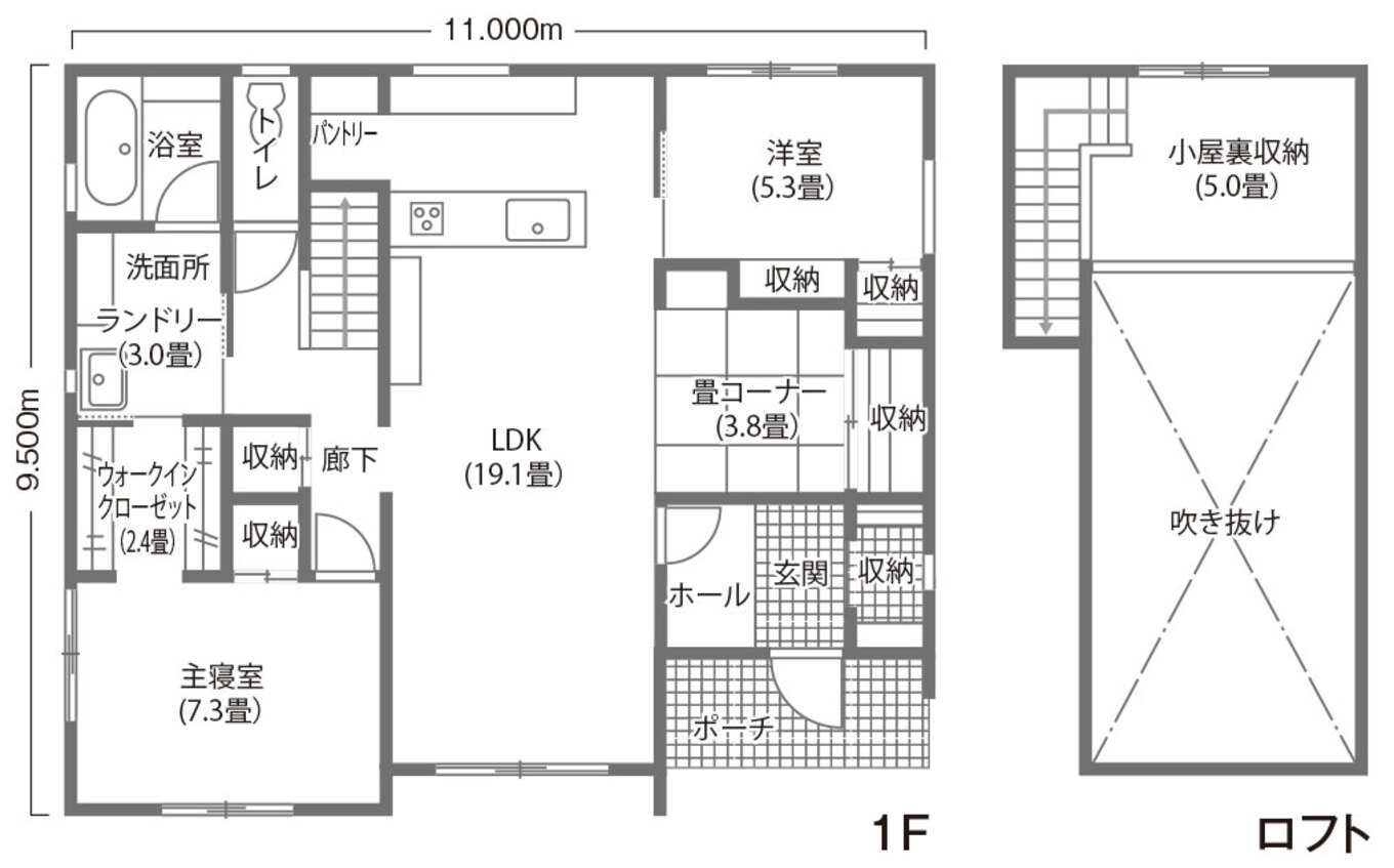 Yamaguchi Design 掛川店（アイフルホーム 掛川店） 無駄を省いたコンパクトな間取りで、広々ＬＤＫと家事ラク動線が実現 １階＋小屋裏収納