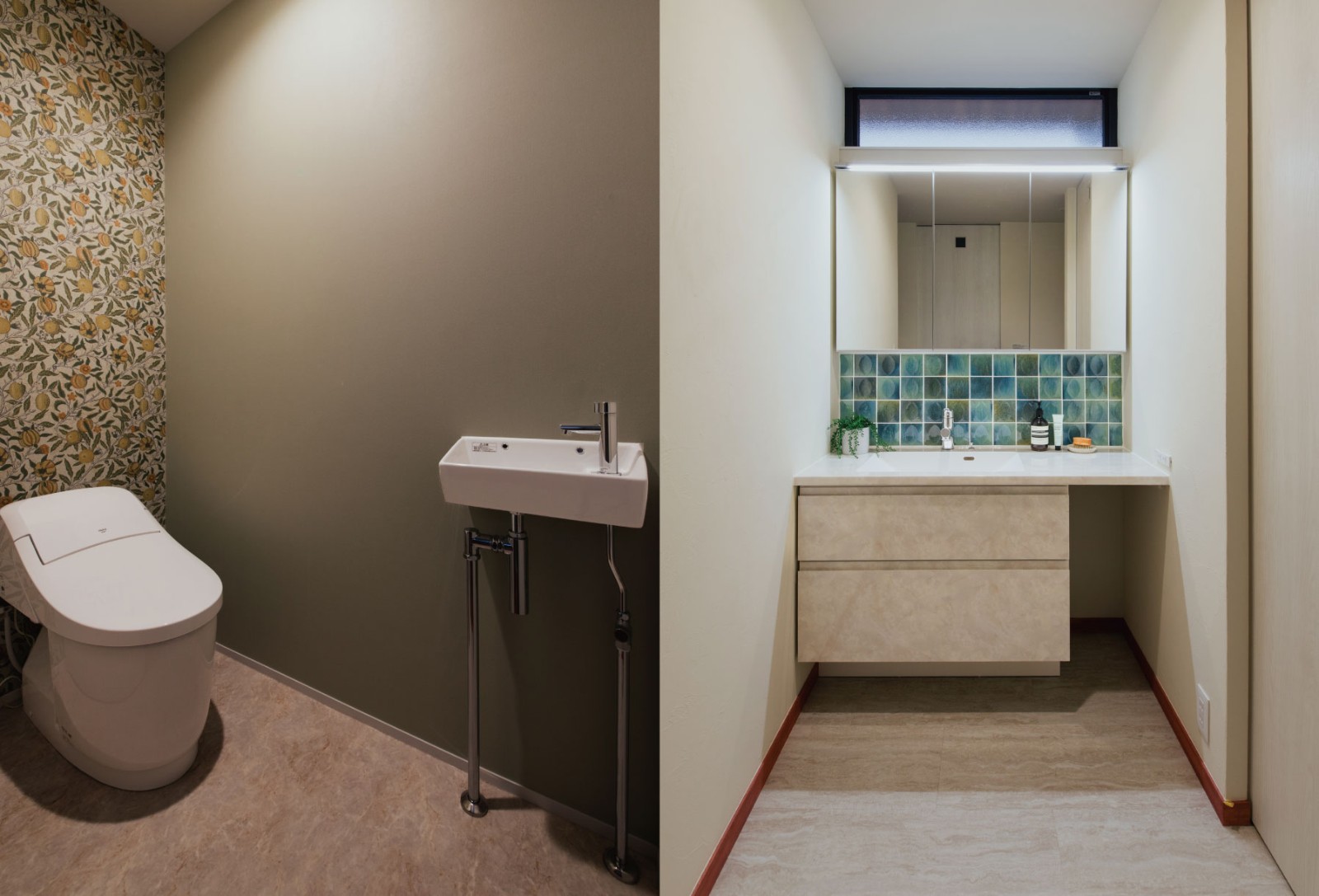 誠一建設【自然素材、建築家、平屋】個性を愉しむ洗面・トイレ空間。毎日使う場所こそ、少し遊び心のあるデザインを