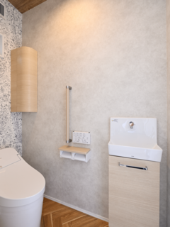 ナチュラルな色合いのトイレ。木目調で統一されたデザインで、
落ち着いたプライベート空間を演出します。