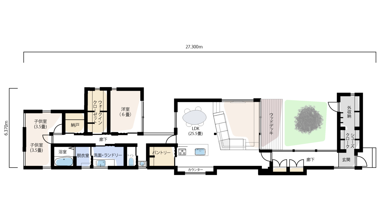 Select工房 奥行50mの土地だからできた長い廊下と2つの庭がある平屋 平屋
