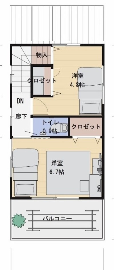 建築システム（狭小住宅専門店） プラン３０－敷地２７坪　間口４．１ｍ（２．２間）２階建２ＬＤＫ　延床面積７３㎡（２２．２坪） ２階