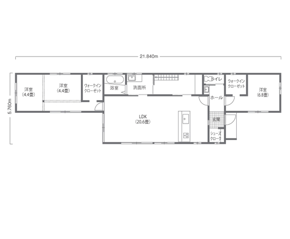 一級建築士事務所 GO_AN (ゴアン) 20畳LDKの平屋。細⾧い土地を活かした家族の気配を感じられる家 1F