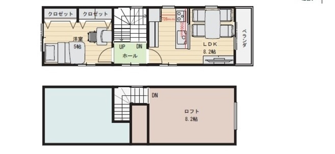 建築システム（狭小住宅専門店） プラン３４－間口３．０ｍ（１．６間）　２階建て　延床面積６０㎡（１８．１坪） ２階＋ロフト