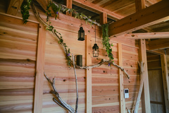 杉の木の壁は好みのインテリアでデコレート