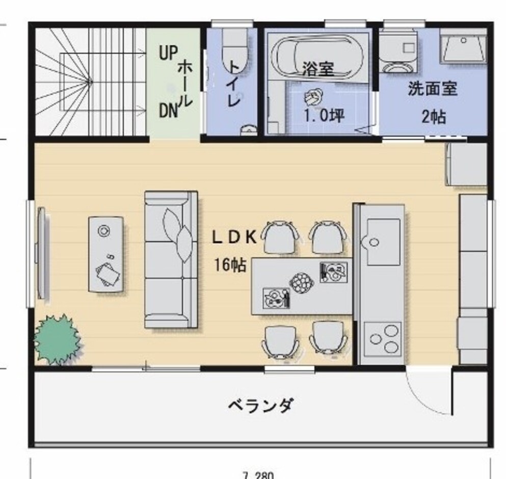 建築システム（狭小住宅専門店） プラン２８－間口７．２ｍ（４．0間）３階建店舗併用　延床面積１４４㎡（４３．５坪） ２階