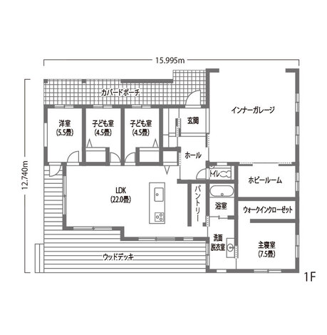 ジェネラルアメリカンホーム 軽井沢の別荘をイメージしたミッドセンチュリーな平屋 1階