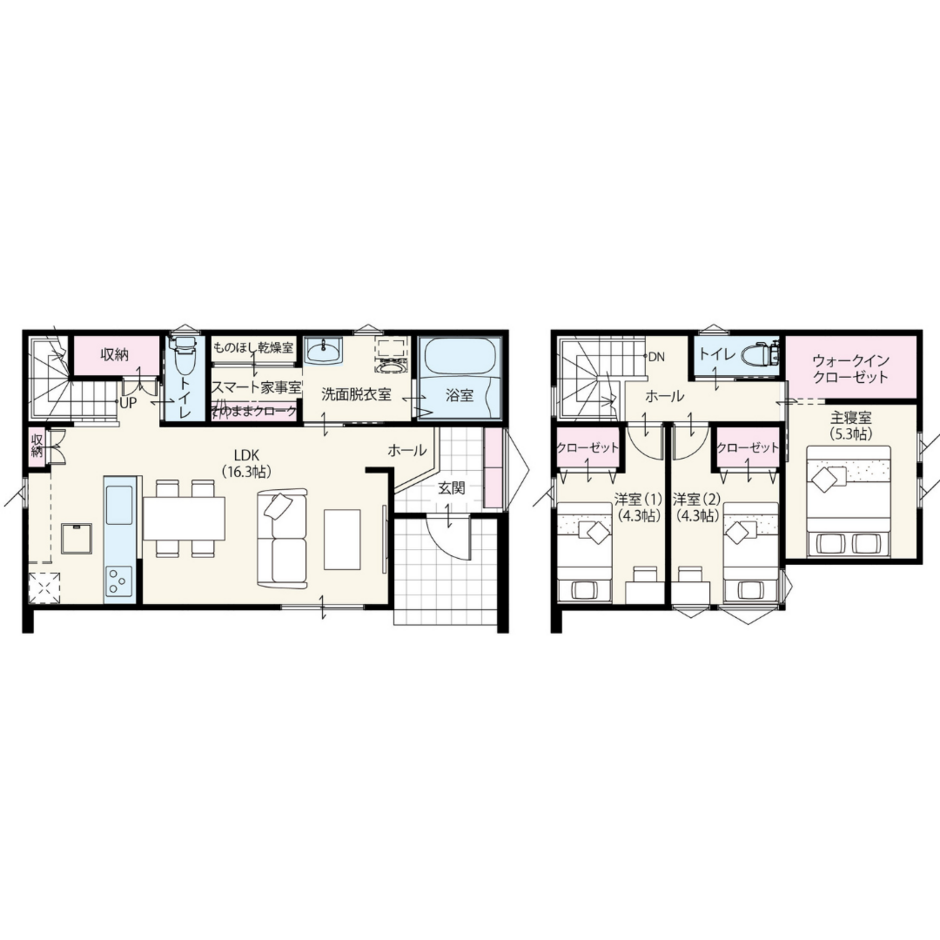 グローバルハウス 【1.5階/3LDK/26坪】スマート家事室付き1.5階 間取り