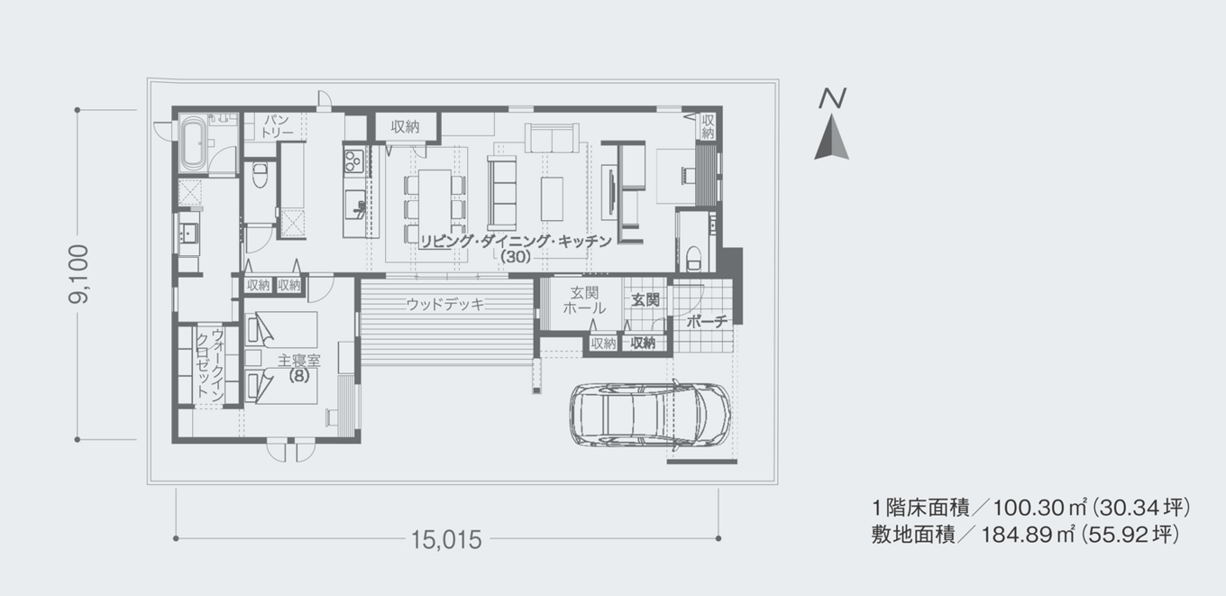 三井ホーム　静岡支店・静岡東支店 夫婦と愛犬が暮らす和モダンの平屋の住まい 1階