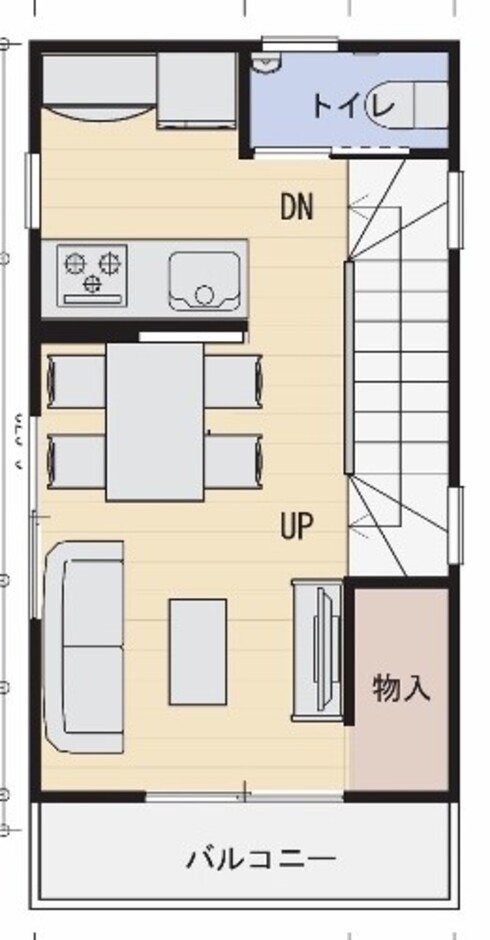 建築システム（狭小住宅専門店） プラン１６－敷地１６坪 間口３．６ｍ（２間）３階建４ＬＤＫ　延床面積７０㎡（２１．１坪） ２階