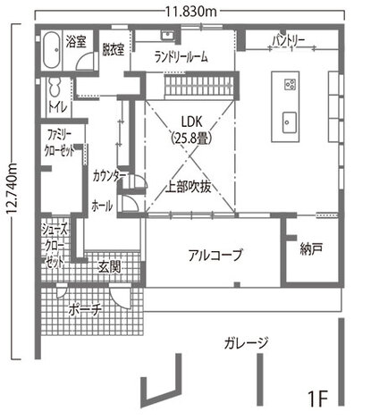 アイ工務店 5倍体力壁で大空間を実現。動線と収納も自慢の住まい 1階