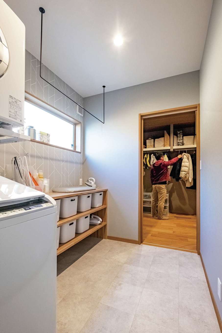 ぽっくハウス【リプルス】【省エネ、間取り、平屋】ランドリールームからウォークスルークローゼットにつながる動線
