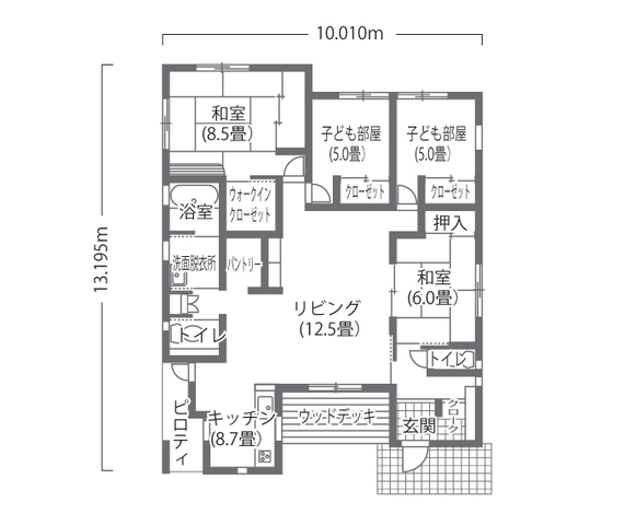 藤田工務店 12.5畳のリビングを中心とした純和風の平屋「0宣言の家」 1F