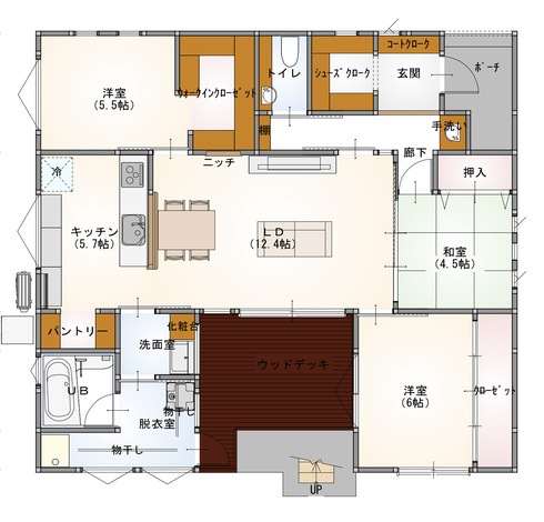 Dairyu Home（シンプルノート御殿場・小山・裾野） 高い防犯性と快適な住環境自然光が似合う南欧風平屋 1F