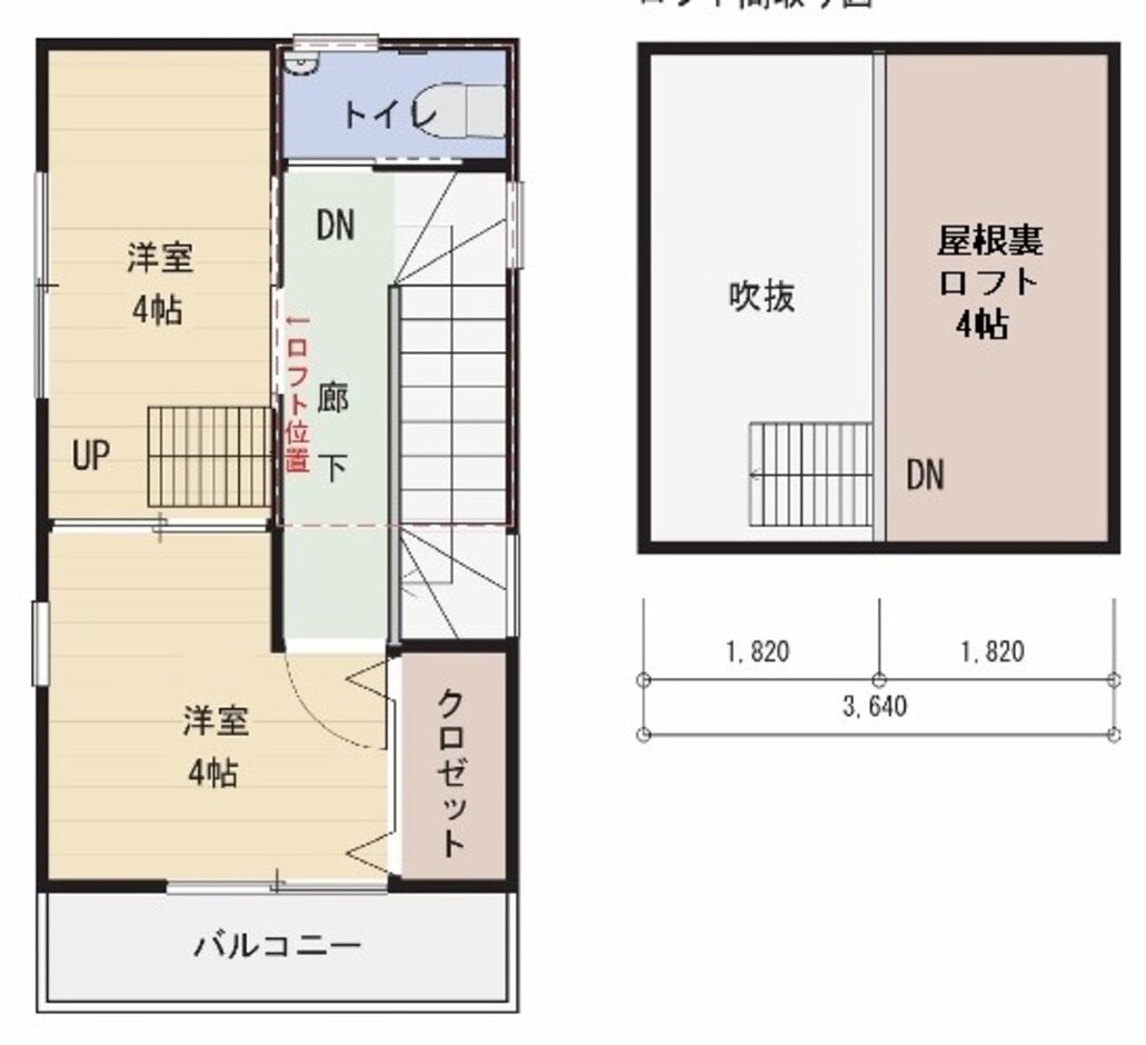建築システム（狭小住宅専門店） プラン１６－敷地１６坪 間口３．６ｍ（２間）３階建４ＬＤＫ　延床面積７０㎡（２１．１坪） ３階＋ロフト