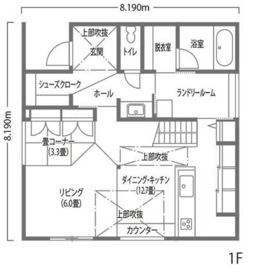 DAITOKU（大得工務店） 【35坪】3つの吹抜けと空中廊下で家族をつなぐ家 1階