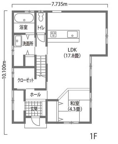 メテックス建築事務所 アクセントウォールやインテリアの様なキッチンが印象的なスタイリッシュハウス 1F
