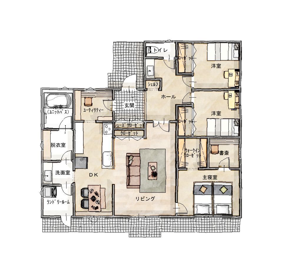 中澤住宅工房 みんなが暮らしやすい平屋の間取り １階